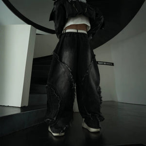 Distressed Biker Wide Leg Jeans , - Streetwear Jeans - Slick Street