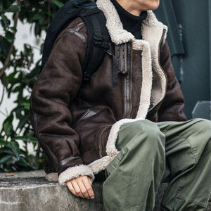 Motorcycle Suede Brown Fur Jacket , - Streetwear Jackets - Slick Street