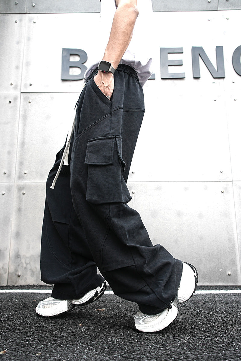 Baggy Cotton Black Cargo Pants , - Streetwear - Slick Street