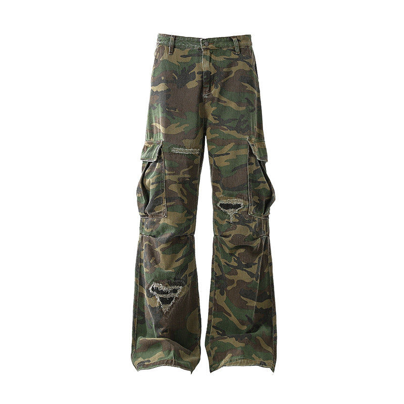 Camo Distressed Cargos , - Streetwear Cargo Pants - Slick Street