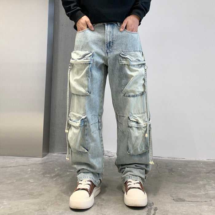 Multi Pocket Sky Blue Cargo Pants Blue, 28 - Streetwear - Slick Street