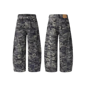 Retro Camo Workwear Wide-Leg Jeans , - Streetwear Jeans - Slick Street