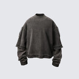 Double Layered 'Abyss' Washed Sweatshirt Grey, XS - Streetwear Sweatshirts - Slick Street