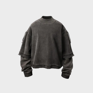 Double Layered 'Abyss' Washed Sweatshirt , - Streetwear Sweatshirts - Slick Street