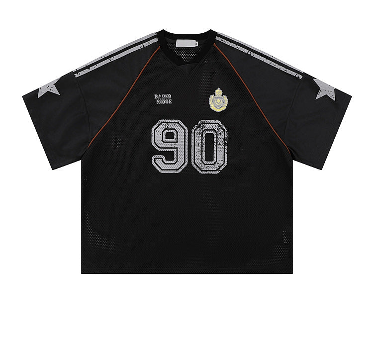 Retro 90's Star Graffiti Mesh Football Tee , - Streetwear T-Shirt - Slick Street
