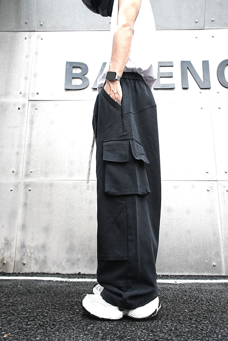 Baggy Cotton Black Cargo Pants , - Streetwear - Slick Street