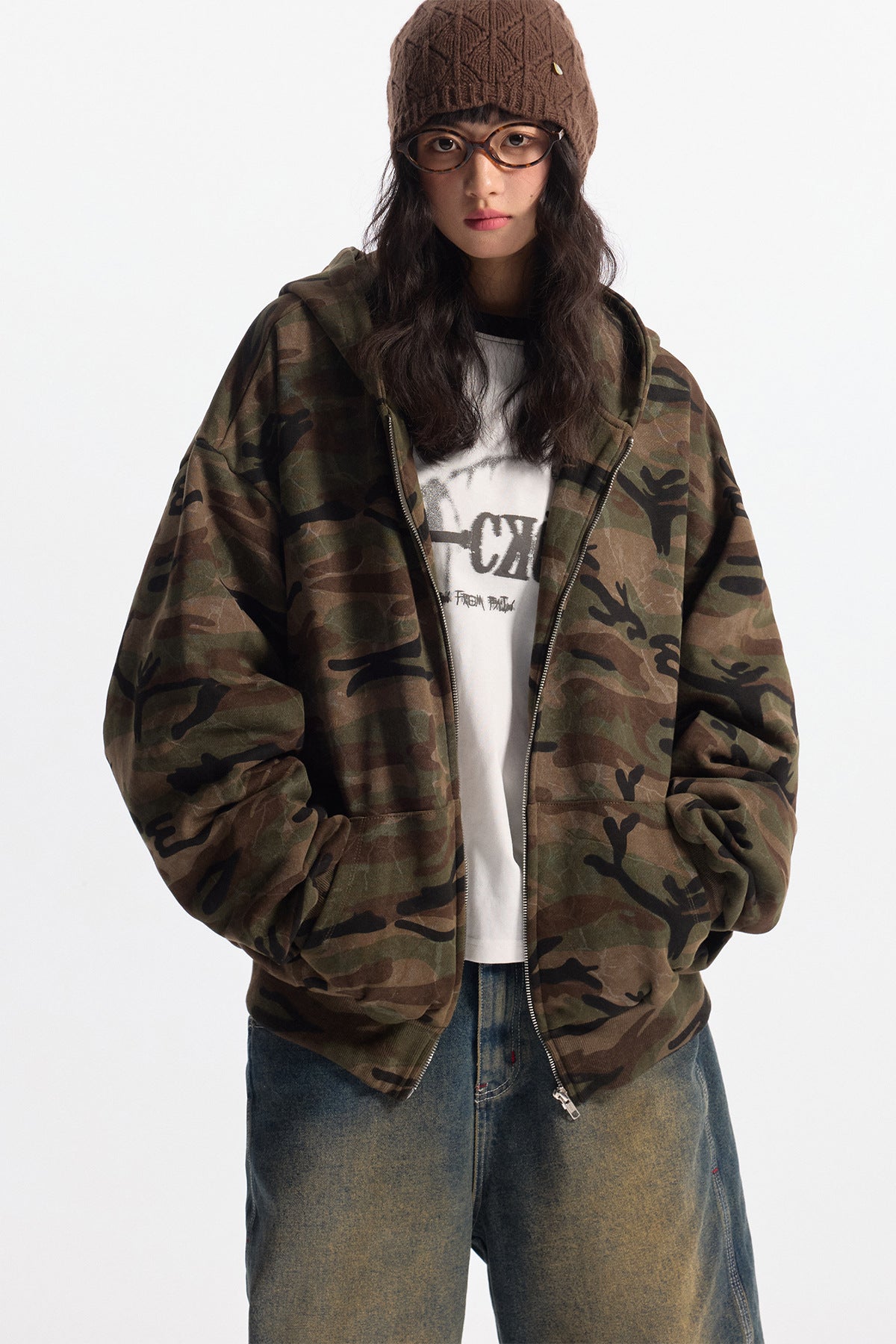 Woodland Camo Zip Hoodie , - Streetwear Hoodie - Slick Street