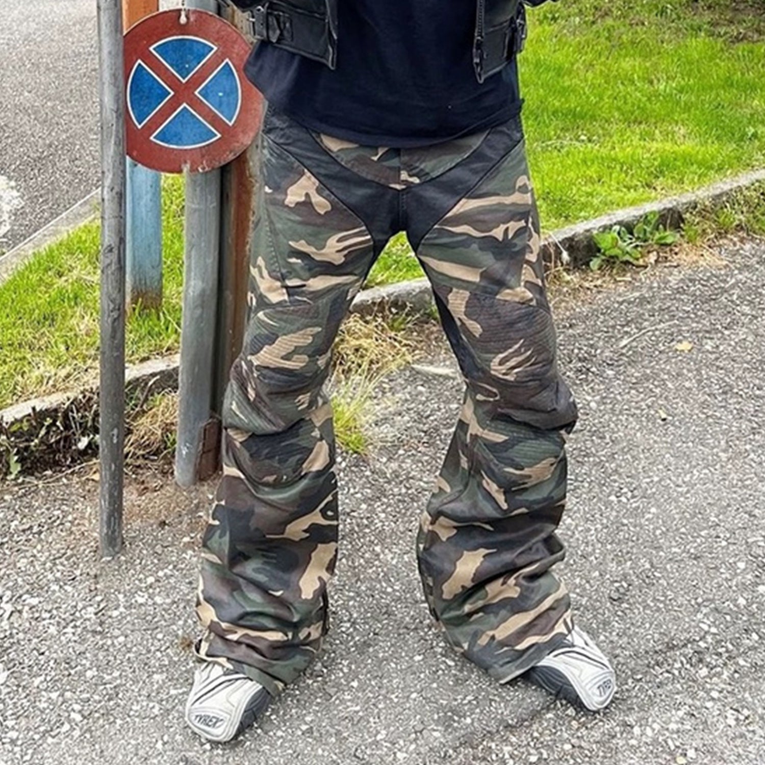 Splicing Camo Wide Leg Flared Pants , - Streetwear - Slick Street