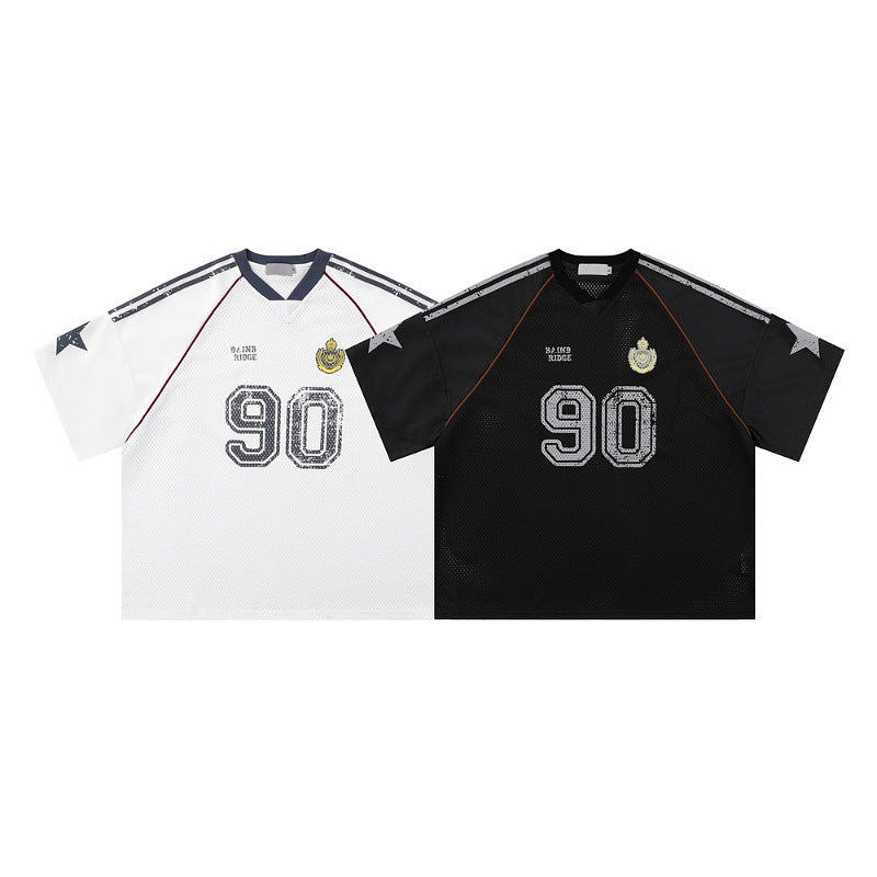 Retro 90's Star Graffiti Mesh Football Tee , - Streetwear T-Shirts - Slick Street