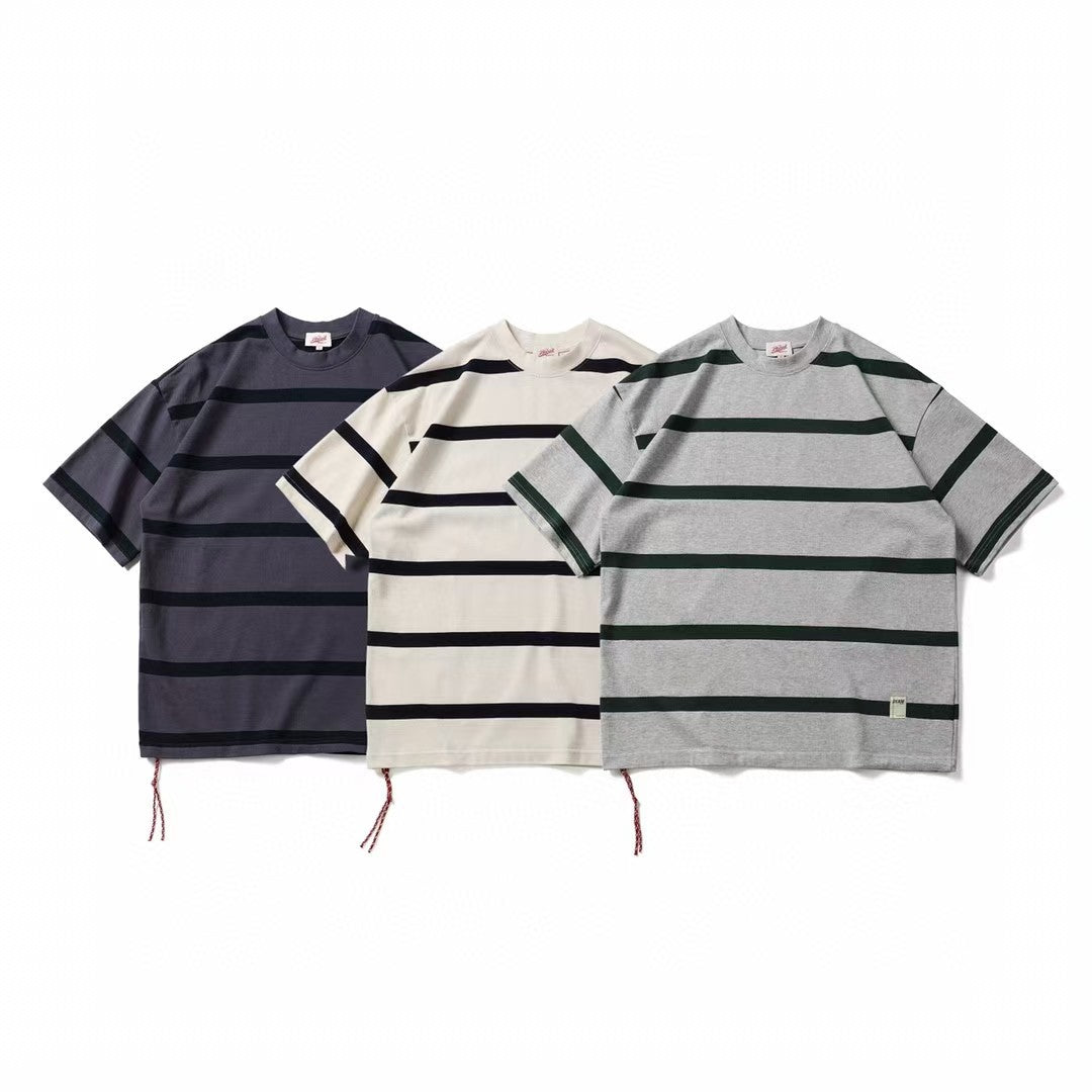 Retro Heavyweight Striped Cotton Tee , - Streetwear T-Shirts - Slick Street