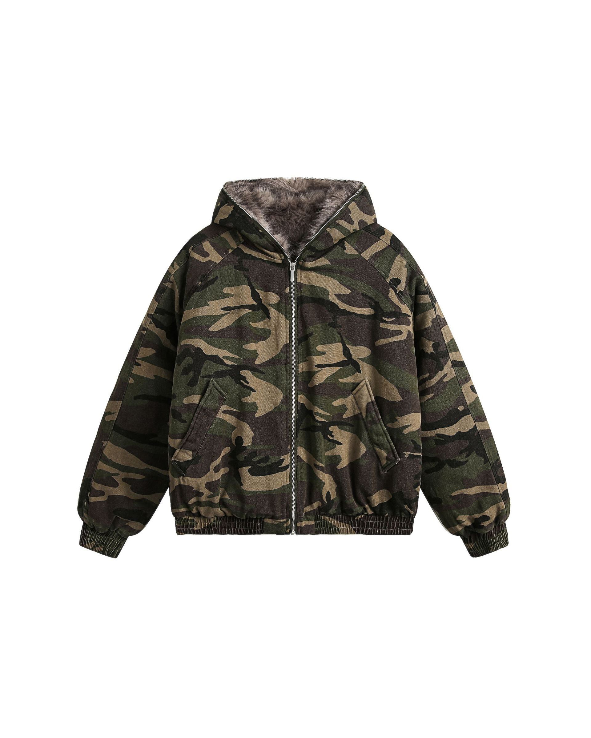 Camouflage Fur Jacket , - Streetwear Jacket - Slick Street
