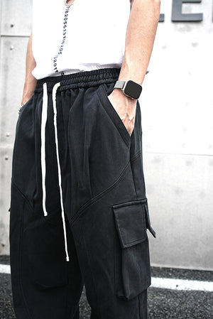 Baggy Cotton Black Cargo Pants , - Streetwear - Slick Street