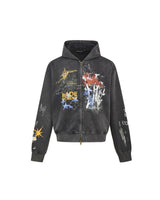 Graffiti Washed Zip Hoodie Black, S - Streetwear Hoodie - Slick Street