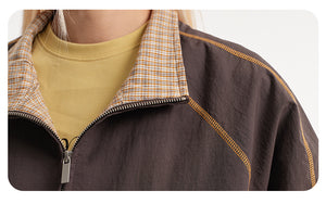 Retro Varsity Plaid Stand Collar Jacket , - Streetwear Jacket - Slick Street