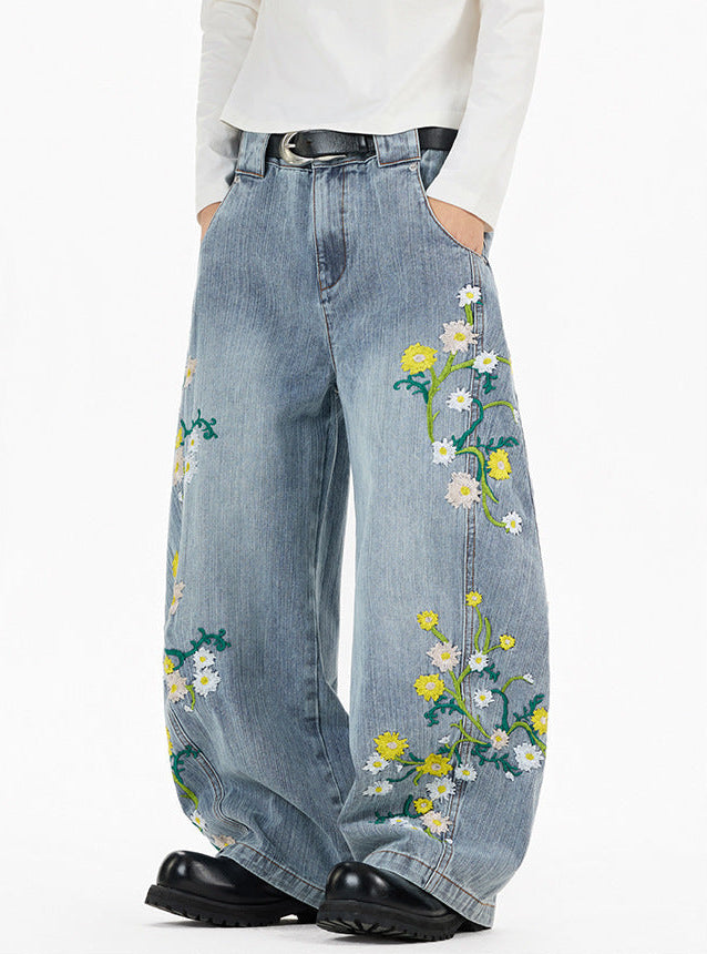 Meadowline Embroidered Jeans , - Streetwear Jeans - Slick Street