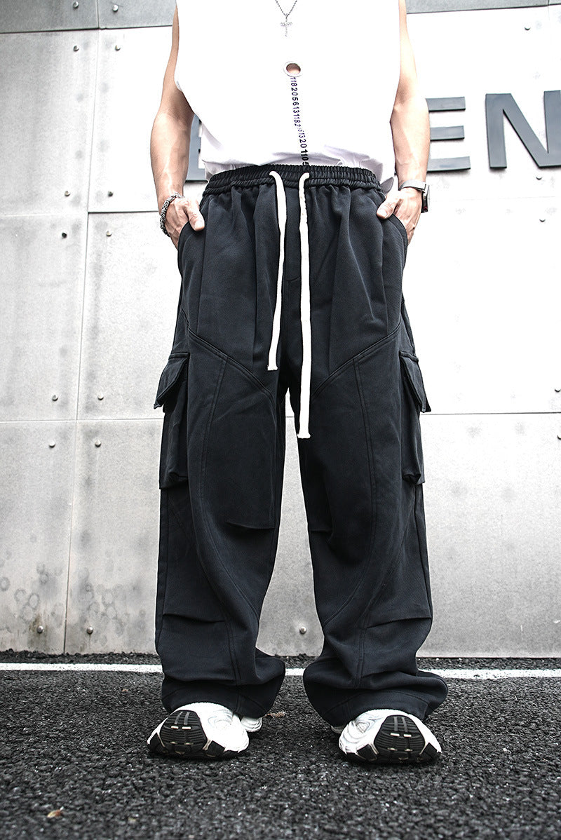Baggy Cotton Black Cargo Pants , - Streetwear - Slick Street