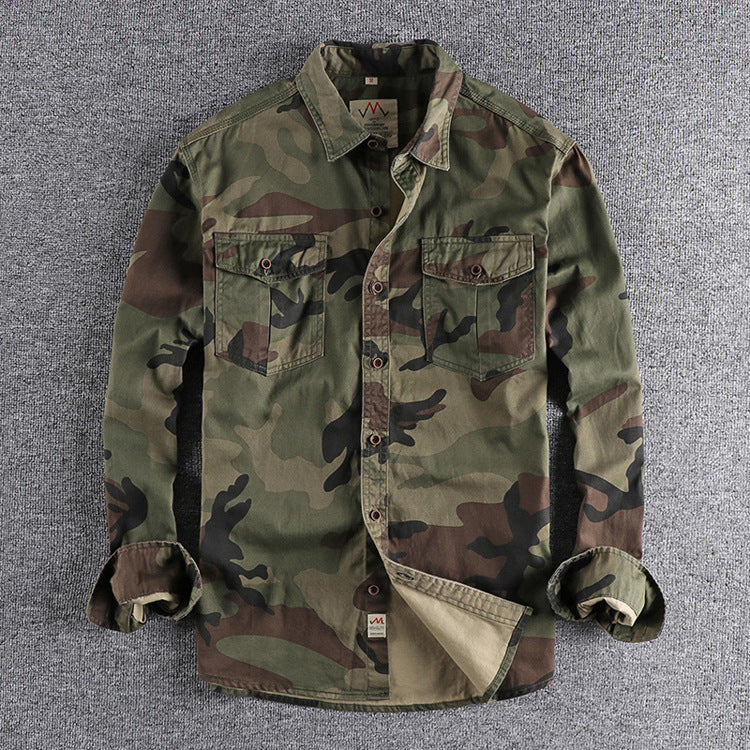 Camo Long Sleeve Shirt Green Card Camo, XS - Streetwear Shirt - Slick Street