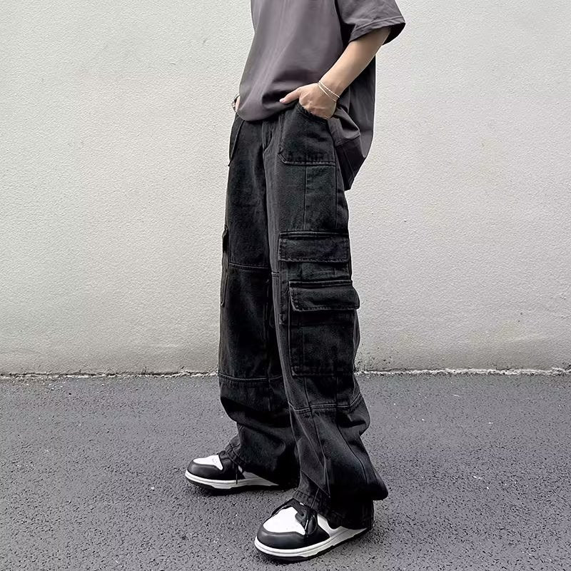 Vintage Washed Cargo Relaxed Fit Jeans , - Streetwear Jeans - Slick Street