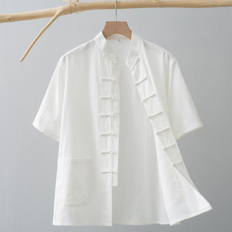 Chinese Linen Summer Shirt White, XS - Streetwear Shirt - Slick Street