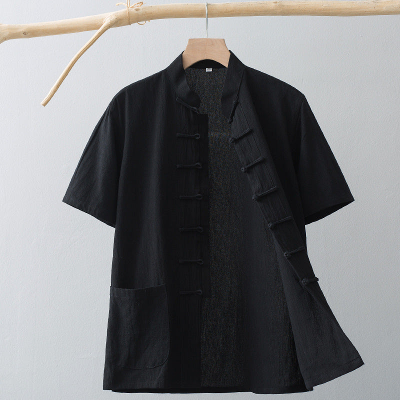 Chinese Linen Summer Shirt Black, XS - Streetwear Shirt - Slick Street