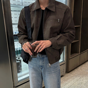 American Retro Leather Jacket Brown, XS - Streetwear Jacket - Slick Street