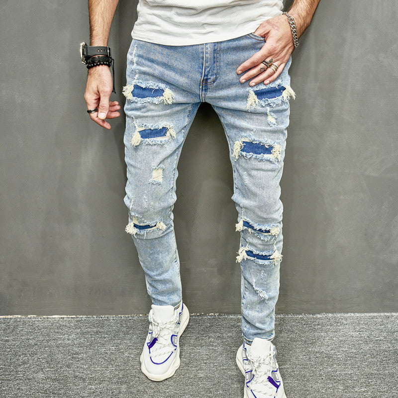 Distressed HighStreet Blue Skinny Jeans Blue, 28 - Streetwear Jeans - Slick Street