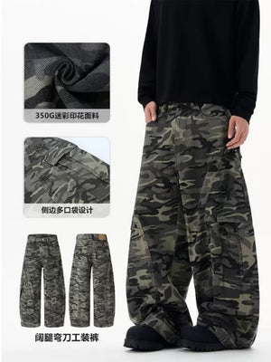 Retro Camo Workwear Wide-Leg Jeans , - Streetwear Jeans - Slick Street