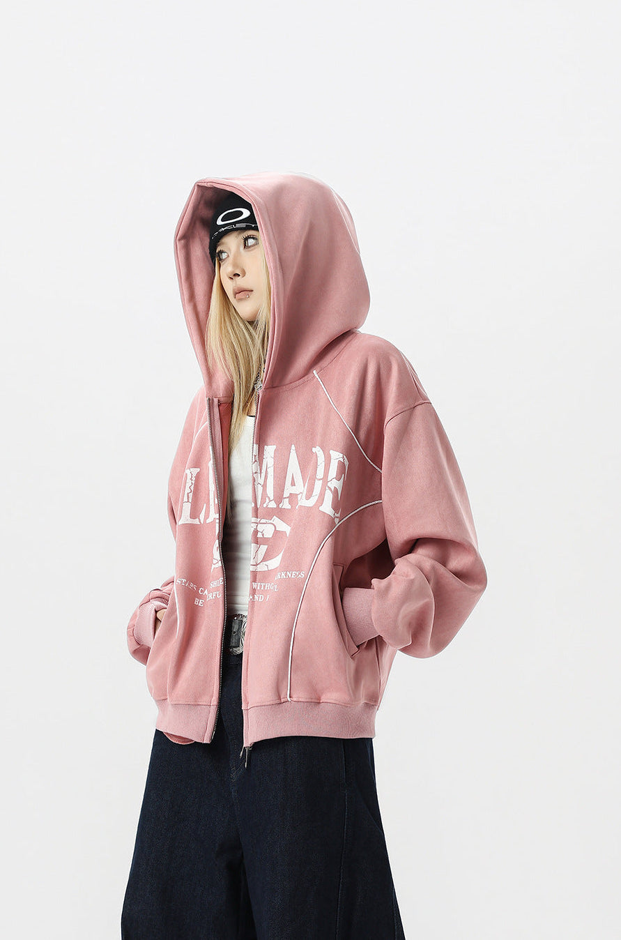 Retro Suede Zip Hoodie , - Streetwear Hoodie - Slick Street