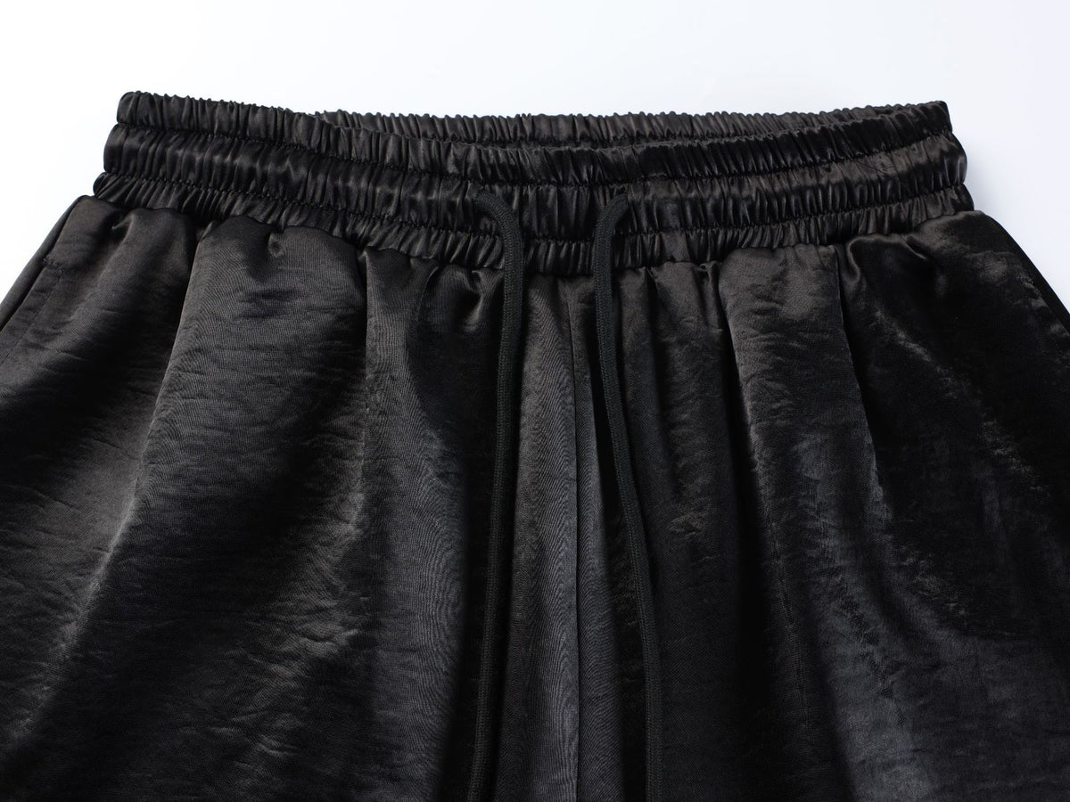 Vlex Offcial American High Street Style Color-Blocking Letter Print Glossy Sweatpants Loose Drape Wide-Leg Pants