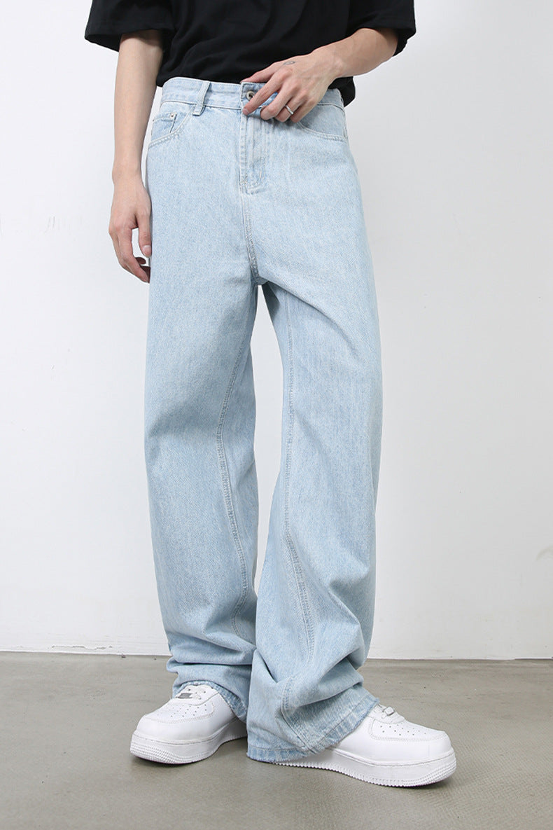 Light Blue Straight Leg Jeans , - Streetwear Jeans - Slick Street
