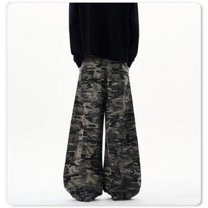 Retro Camo Workwear Wide-Leg Jeans , - Streetwear Jeans - Slick Street