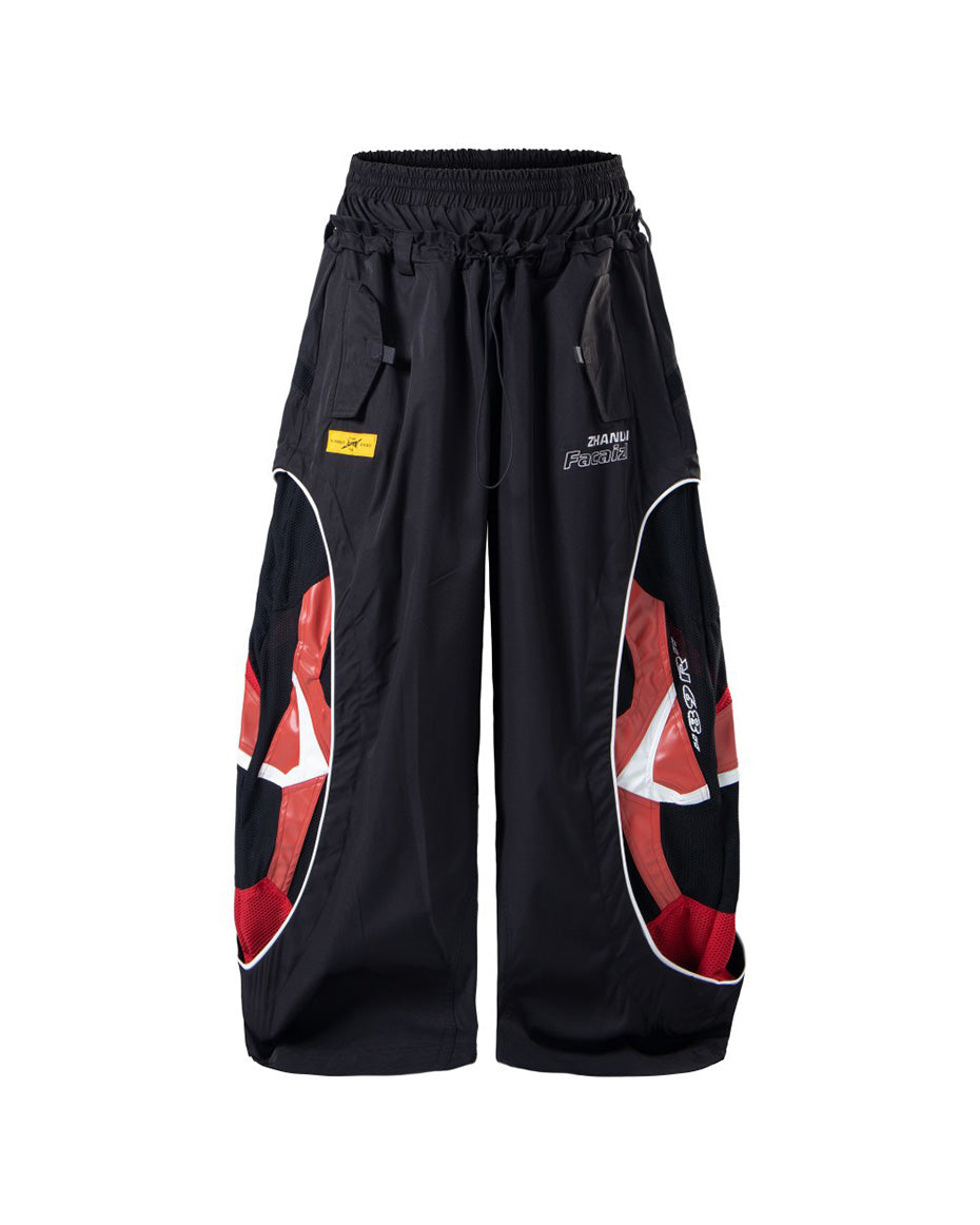 Racing Double Waist Sweatpants Black, S - Streetwear Joggers - Slick Street