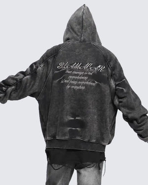 Distressed Washed Zip Hoodie , - Streetwear Hoodie - Slick Street