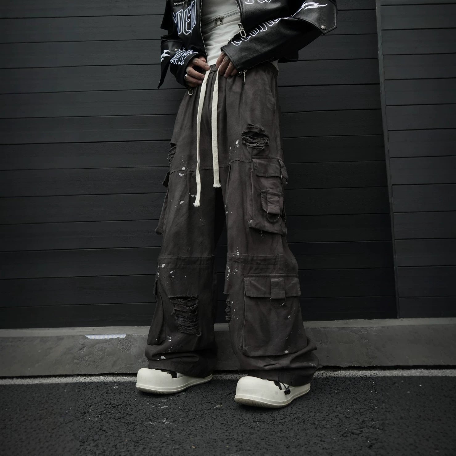 Stone Distressed Cargo Pants Grey, XS - Streetwear Cargo Pants - Slick Street