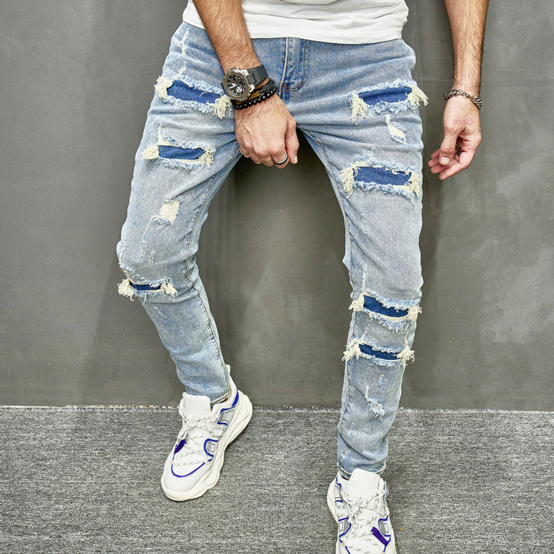 Distressed HighStreet Blue Skinny Jeans , - Streetwear Jeans - Slick Street