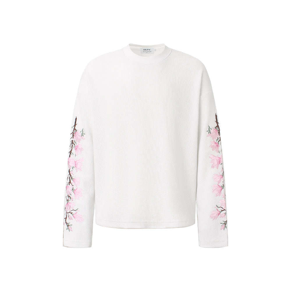 Floral Waffle Knit Long Sleeve White, S - Streetwear Long Sleeve - Slick Street