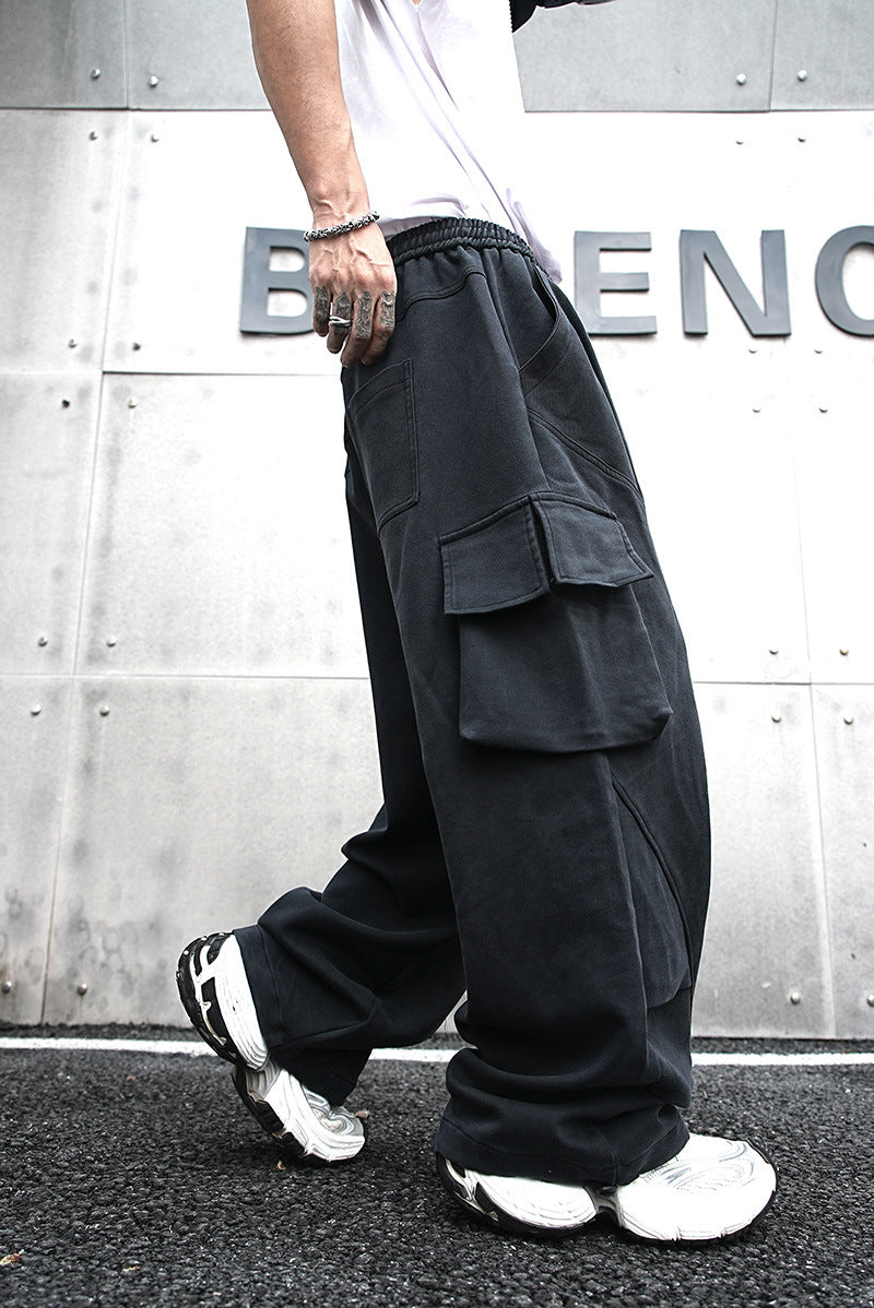 Baggy Cotton Black Cargo Pants , - Streetwear - Slick Street