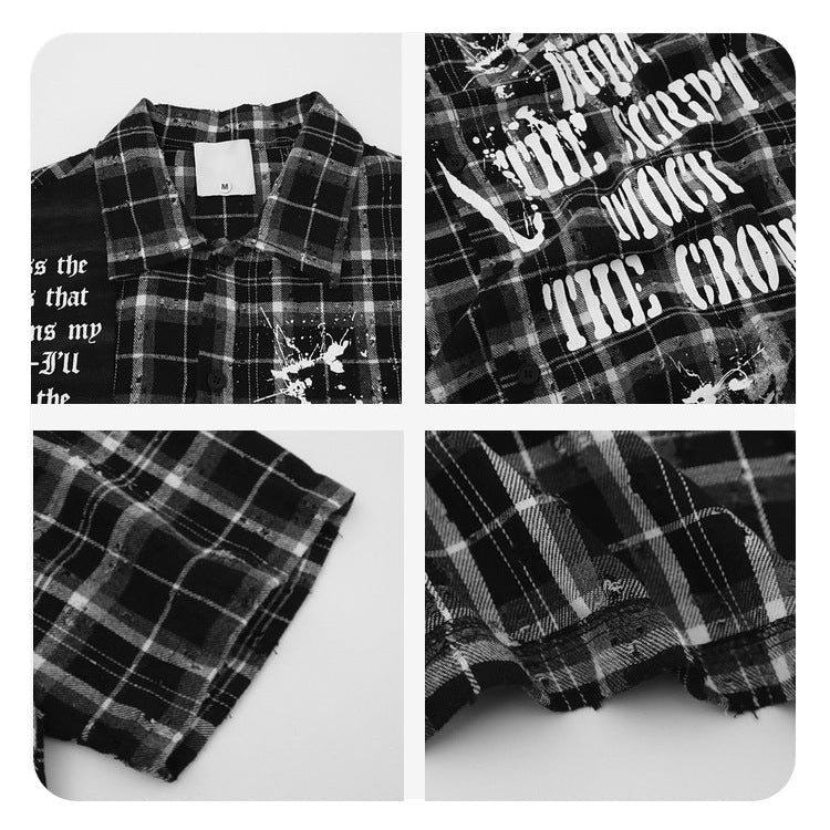 Splatter Print Plaid Shirt , - Streetwear Shirt - Slick Street