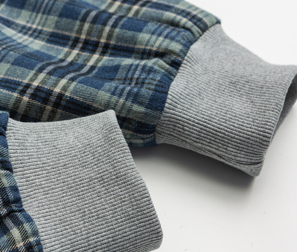 Plaid Reversible Zip Hoodie - Grey Blue , - Streetwear Hoodie - Slick Street