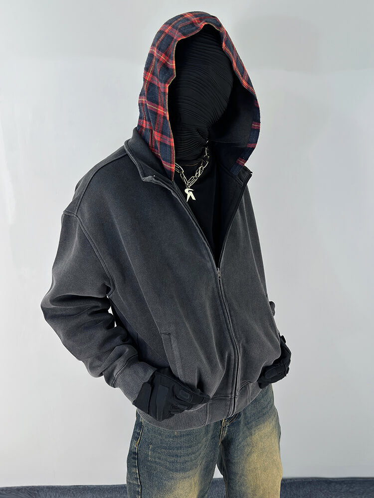 Plaid Hood Zip Hoodie , - Streetwear Hoodie - Slick Street