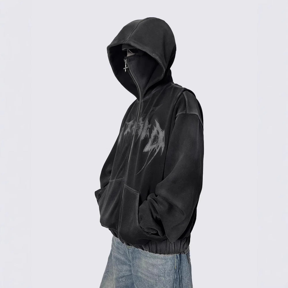 Corrupted Ski Mask Hooded Zip Hoodie , - Streetwear - Slick Street