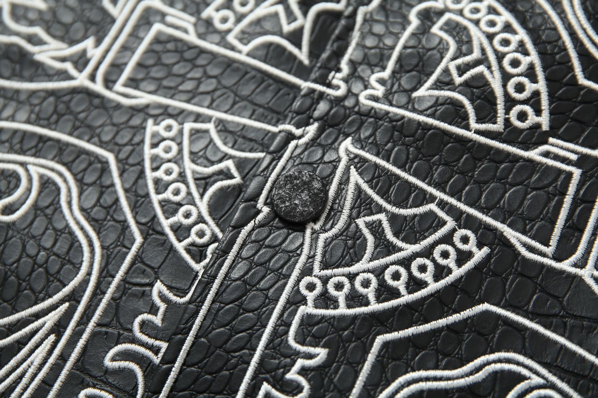 Cross Embroidery Leather Varsity Jacket , - Streetwear - Slick Street