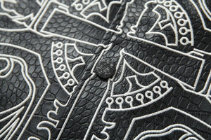 Cross Embroidery Leather Varsity Jacket , - Streetwear - Slick Street