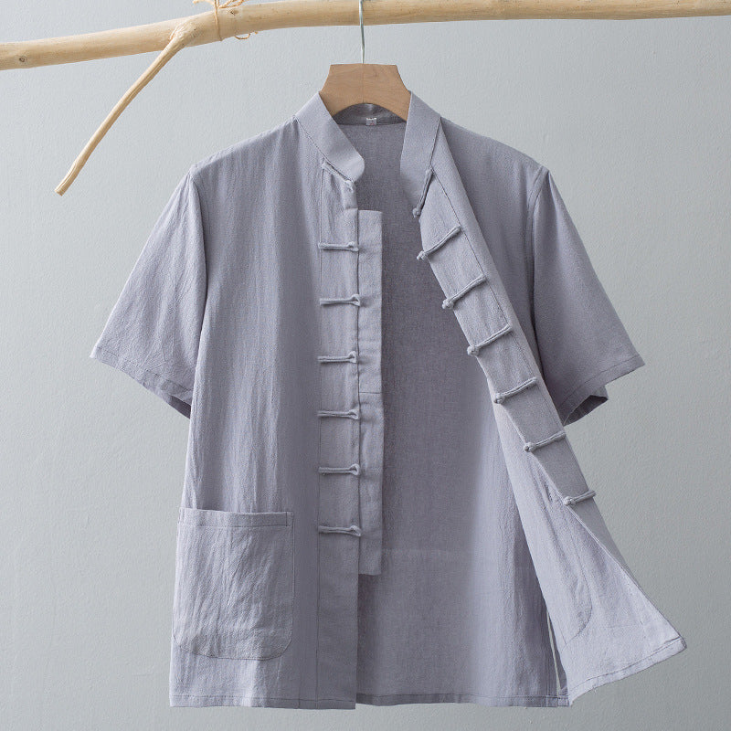 Chinese Linen Summer Shirt Light Grey, XS - Streetwear Shirt - Slick Street