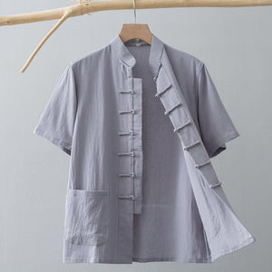 Chinese Linen Summer Shirt Light Grey, XS - Streetwear Shirt - Slick Street