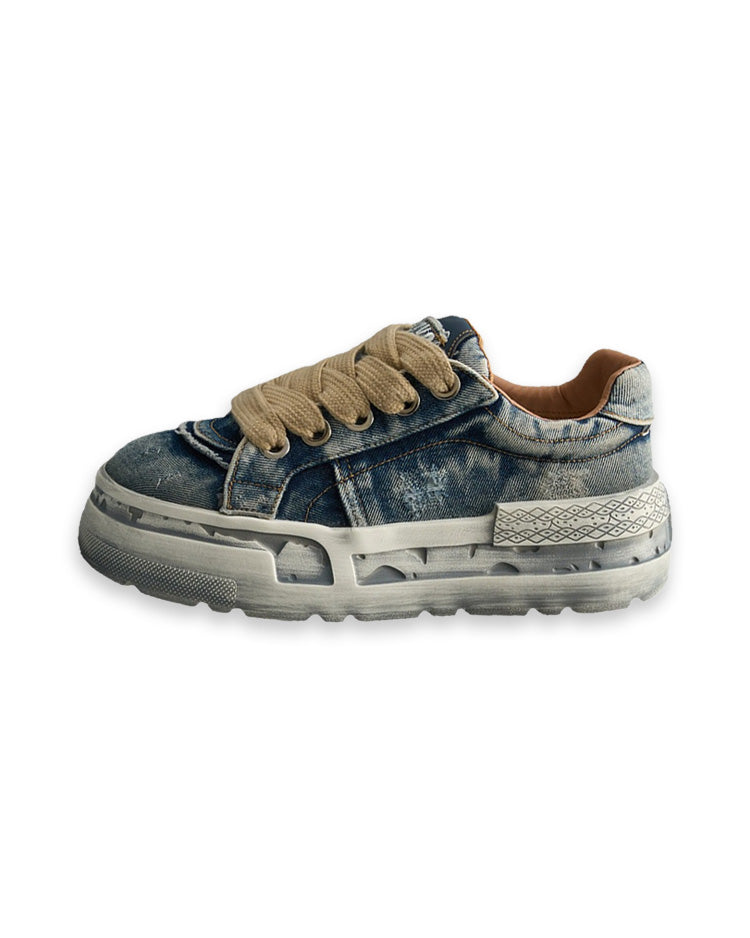 Washed Denim Low - Stonewash Blue, 39 - Streetwear Shoes - Slick Street