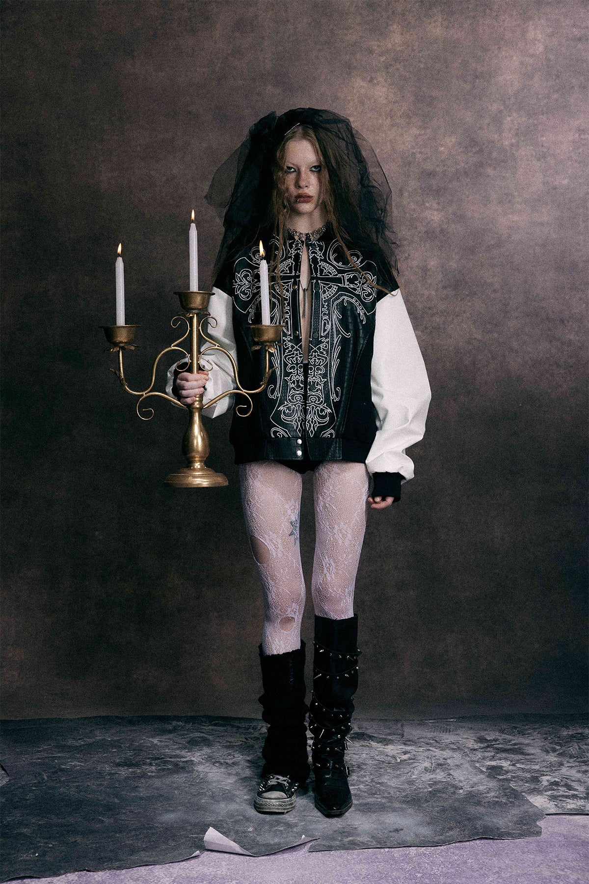 Cross Embroidery Leather Varsity Jacket , - Streetwear - Slick Street