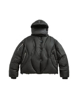 Detachable Hood Zip Puffer Jacket Black, S - Streetwear Jacket - Slick Street