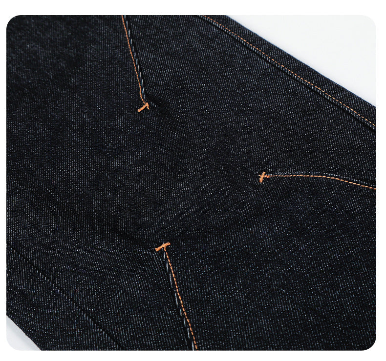 11Kn American Retro Raw Denim Blue Jeans for Men and Women with Visible Stitching, Unique Waist Buckle Design, Slimming, Trendy, Loose Casua