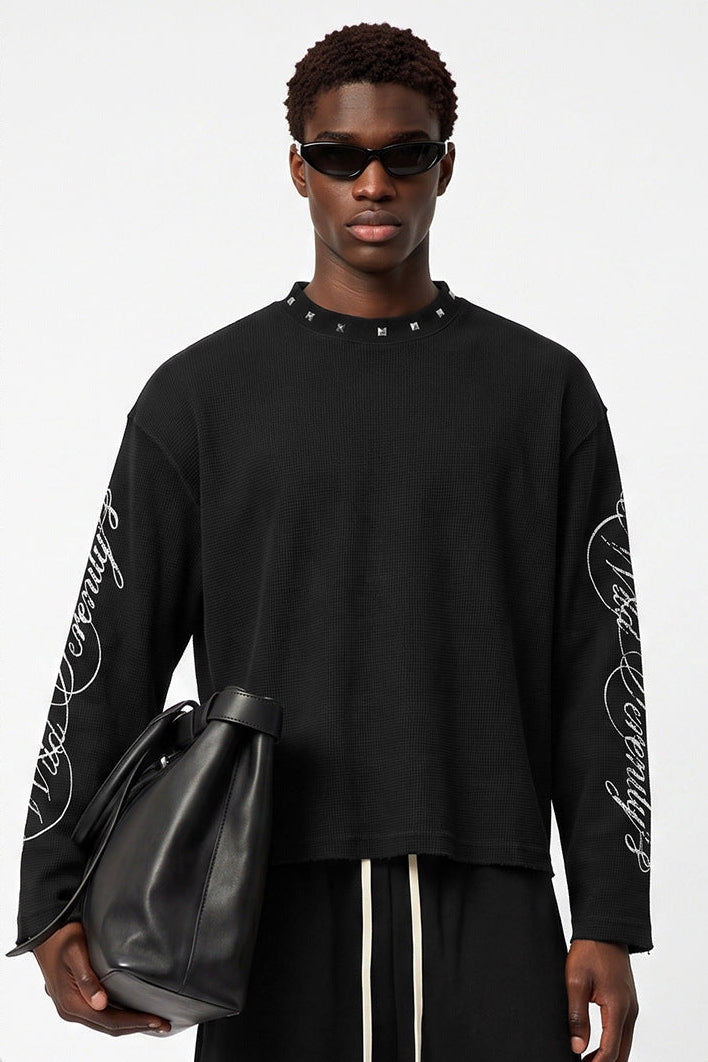 Waffle Knit Script Long Sleeve